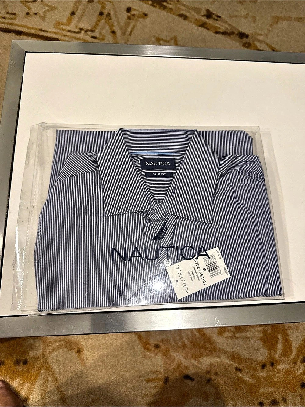 Nautica Slim Fit Striped Dress Shirt Men's Blue & White XL